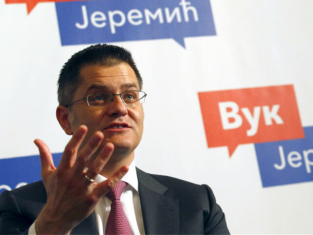 Presidential candidate Vuk Jeremic speaks during an interview with The Associated Press, i