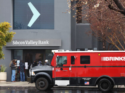 SANTA CLARA, CALIFORNIA - MARCH 10: A Brinks armored truck sits parked in front of the shuttered Silicon Valley Bank (SVB) headquarters on March 10, 2023 in Santa Clara, California. Silicon Valley Bank was shut down on Friday morning by California regulators and was put in control of the U.S. …