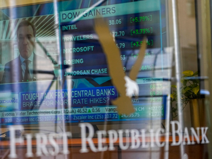 Banking A television screen displaying financial news is seen inside one of First Republic