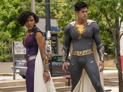 Meagan Good and Ross Butler in Shazam! Fury of the Gods. (Warner Bros./DC Entertainment)