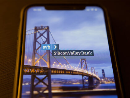 The Silicon Valley Bank logo on a smartphone arranged in Riga, Latvia, on Friday, March 10, 2023. Panic spread across the startup world as worries about the financial health of Silicon Valley Bank, a major lender to fledgling companies, prompted Peter Thiels Founders Fund and other prominent venture capitalists to …