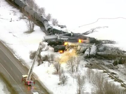 A train hauling ethanol and corn syrup derailed Thursday and went up in flames near Raymond, Minnesota.