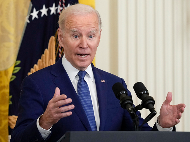 President Joe Biden speaks during an event in the East Room of the White House in Washingt