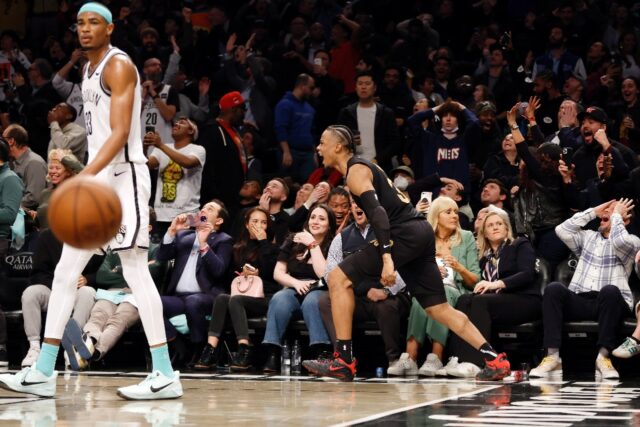 Cleveland's Isaac Okoro celebrates after his last-gasp game-winning basket seals victory o