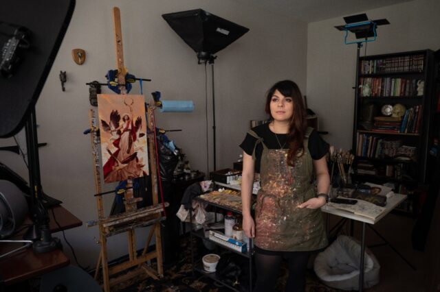 Illustrator and content artist Karla Ortiz poses in her studio in San Francisco, Californi