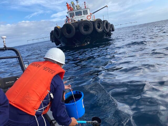 Water sample test results showed some of the sunken tanker's cargo of fuel oil had leaked