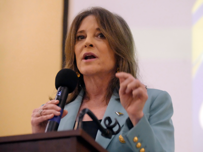 Democratic presidential hopeful Marianne Williamson addresses the South Carolina Democratic Party Black Caucus' Sunday Dinner, Sunday, March 26, 2023, in West Columbia, S.C. Williamson is kicking off a four-day campaign swing through South Carolina, which holds the first Democratic presidential primary in 2024. (AP Photo/Meg Kinnard)