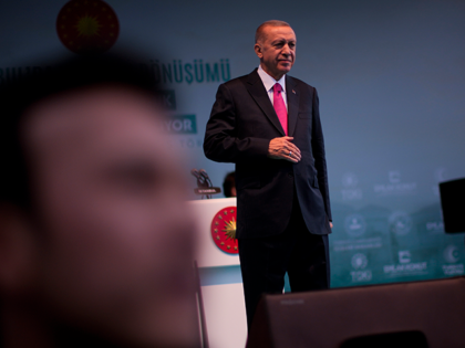 Turkish President and People's Alliance's presidential candidate Recep Tayyip Erdogan gives a speech during an election rally campaign in Istanbul, Turkey, Friday, April 21, 2023. Presidential elections in Turkey are scheduled to take place on May 14. (AP Photo/Francisco Seco)