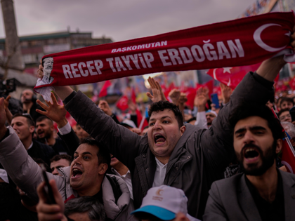 Supporters of Turkish President and People's Alliance's presidential candidate Recep Tayyi