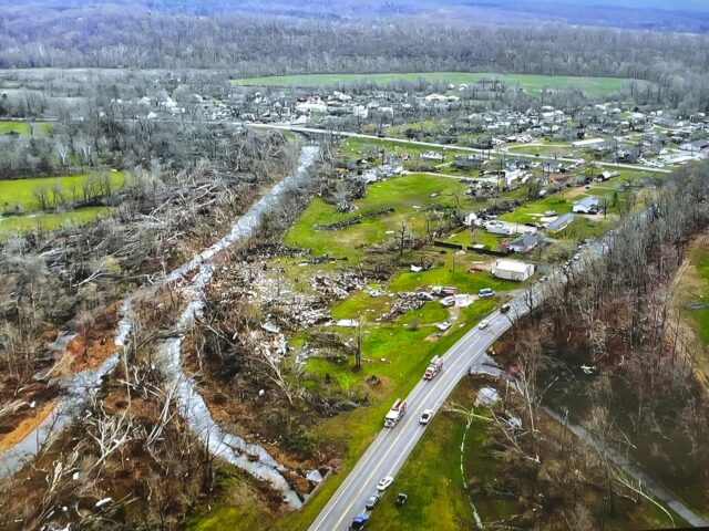 This photo provided by the Missouri State Highway Patrol and taken with a drone as it surv