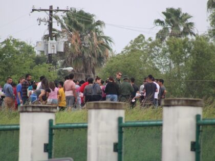 Large groups of migrants surrender to Border Patrol agents in Brownsville, Texas. (Randy C
