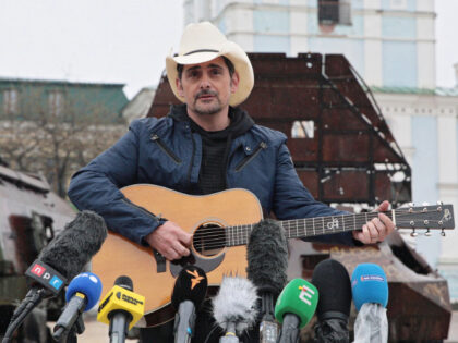 KYIV, UKRAINE - APRIL 12, 2023 - American country music singer Brad Paisley performs a pre