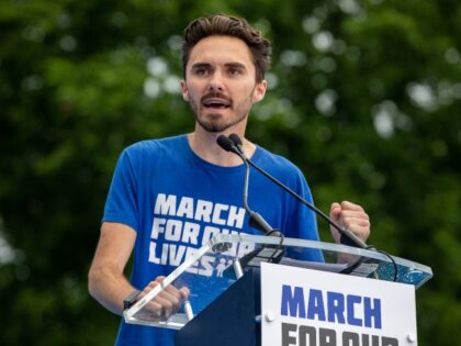 WASHINGTON, D.C. - June 11: Gun violence survivor and activist David Hogg speaks at the March for our Lives rally against gun violence at the National Mall in Washington, D.C. on June 11, 2022.