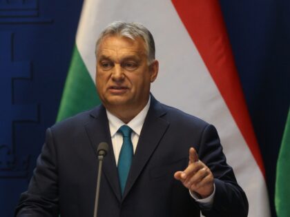 BUDAPEST, HUNGARY - OCTOBER 30: (RUSSIA OUT) Hungarian Prime Minister Viktor Orban speeches during a joint press conference on October 30, 2019 in Budapest, Hungary. Vladimir Putin is having a one-day visit to Hungary. (Photo by Mikhail Svetlov/Getty Images)