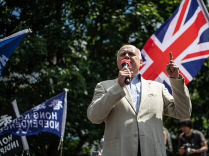 LONDON, ENGLAND - JUNE 12: MP Iain Duncan Smith speaks at a rally for Hong Kong democracy at the Marble Arch on June 12, 2021 in London, England. The rally marked two years since a confrontation between Hong Kong police and protesters opposed to the Fugitive Offenders amendment bill, which …