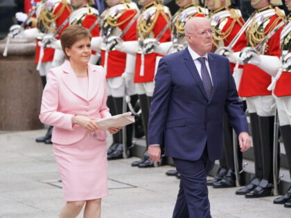 LONDON, ENGLAND - JUNE 03: Scottish First Minister Nicola Sturgeon and her husband Peter Murrell arrive for the National Service of Thanksgiving to Celebrate the Platinum Jubilee of Her Majesty The Queen at St Paul's Cathedral on June 3, 2022 in London, England. The Platinum Jubilee of Elizabeth II is …