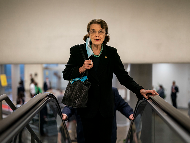 Sen. Dianne Feinstein (D-CA) makes her way through the Senate Subway on Capitol Hill on We