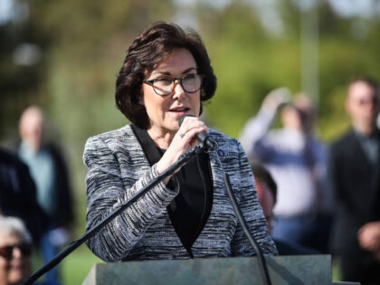 Sen. Jacky Rosen, D-Nev., speaks at a dedication ceremony for a new memorial to honor vict