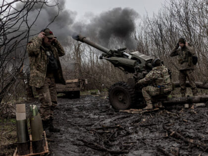 DONETSK OBLAST, UKRAINE - APRIL 3: Ukrainian soldiers of Da Vinci Wolves Battalion firing