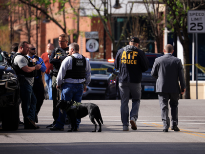 Officers with the U.S. Bureau of Alcohol, Tobacco, and Firearms (ATF) respond to an active shooter at the Old National Bank building on April 10, 2023 in Louisville, Kentucky. According to reports, there are multiple fatalities and injuries. The shooter died at the scene. (Photo by Luke Sharrett/Getty Images)