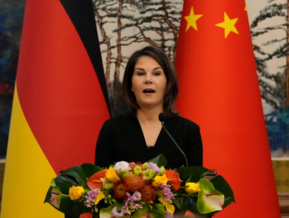 BEIJING, CHINA - APRIL 14: German Foreign Minister Annalena Baerbock speaks during a joint