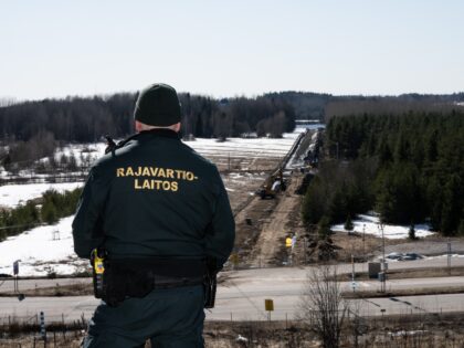 IMATRA, FINLAND - APRIL 14: A view from a border cross as construction works continue at the Finnish - Russian border in Imatra, Finland on April 14, 2023. Finland constructs a wall along its border with Russia. The 200km-long fence to be placed at various spots. The eastern border barrier …