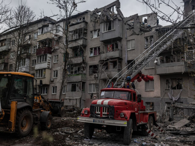 SLOVIANSK,, UKRAINE - APRIL 14: Personnel conduct search and rescue operation aftermath of