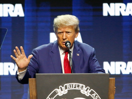 Former US President and 2024 presidential hopeful Donald Trump speaks during the 152nd National Rifle Association (NRA) annual Covention at the Indiana Convention Center in Indianapolis, Indiana, on April 14, 2023. (Photo by Alex WROBLEWSKI / AFP) (Photo by ALEX WROBLEWSKI/AFP via Getty Images)