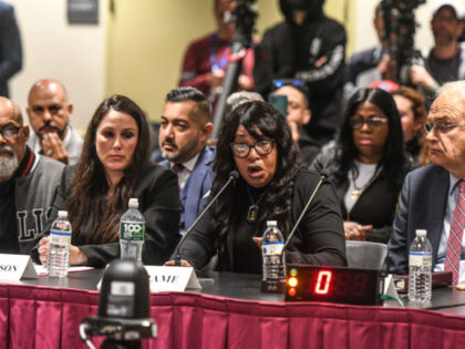 Madeline Brame, chairwoman of the Victims Rights Reform Council and mother of Army veteran Hason Correa who was murdered in Manhattan in 2018, center, during a House Judiciary Committee field hearing in New York, US, on Friday, April 17, 2023. A Harlem bodega clerk who fatally stabbed an attacker and was …