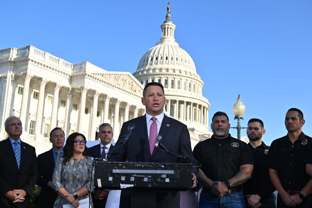 WASHINGTON, DC - APRIL 18: Rep. Tony Gonzales (R-TX) of the Congressional Hispanic Conference, speaks about border security during a news conference at the U.S. Capitol on April 18, 2023 in Washington, D.C. (Photo by Ricky Carioti/The Washington Post via Getty Images)