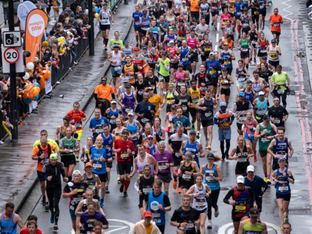 Participants taking part in the 2023 TCS London Marathon on 23rd April 2023 in London, Uni