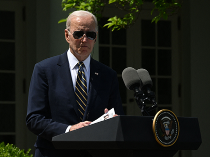 US President Joe Biden speaks during a news conference with South Korean President Yoon Suk Yeol participate in the Rose Garden of the White House in Washington, DC, on April 26, 2023. (Photo by Jim WATSON / AFP) (Photo by JIM WATSON/AFP via Getty Images)