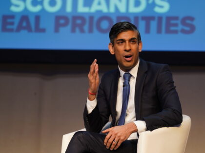 Prime Minister Rishi Sunak speaking on the first day of the Scottish Conservative party conference at the Scottish Event Campus (SEC) in Glasgow. Picture date: Friday April 28, 2023. (Photo by Andrew Milligan/PA Images via Getty Images)