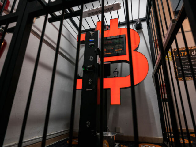 BARCELONA, SPAIN - JANUARY 29: A Bitcoin ATM machine, to buy or sell cryptocurrencies, is