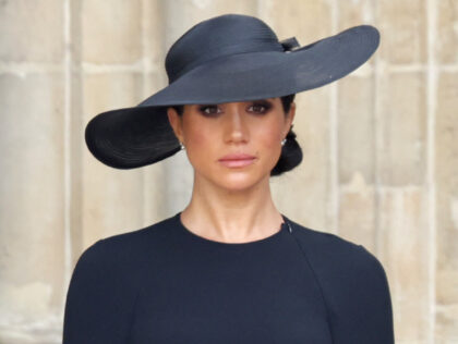 Meghan, Duchess of Sussex is seen during The State Funeral Of Queen Elizabeth II at Westmi