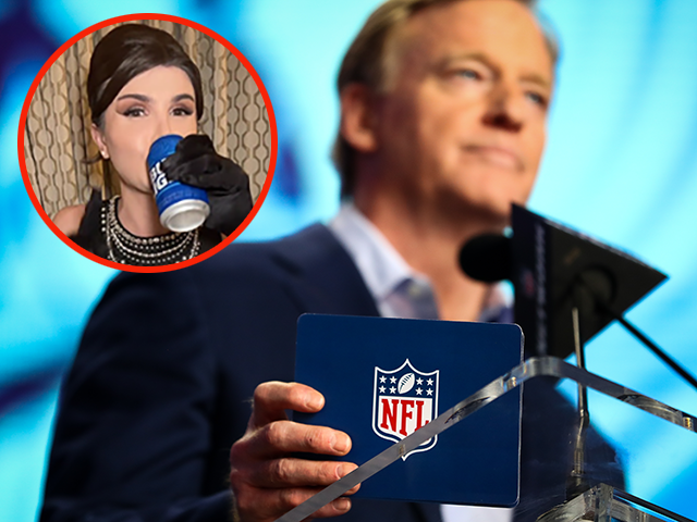 Commissioner Roger Goodell of the NFL announces a pick during round two of the 2022 NFL Dr