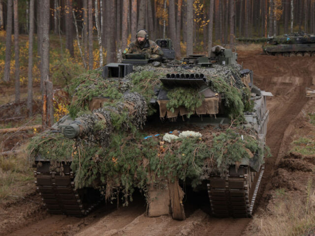 PABRADE, LITHUANIA - OCTOBER 27: Two Leopard 2A6 main battle tanks of the Bundeswehr, the