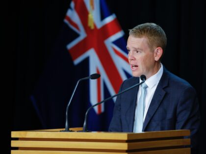 WELLINGTON, NEW ZEALAND - JANUARY 25: New Zealand Prime Minister Chris Hipkins speaks to m