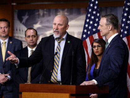 WASHINGTON, DC - MARCH 10: Rep. Chip Roy (R-TX) and House Freedom Caucus Chairman Rep. Scott Perry (R-PA) speaks during a news conference on the debt limit negotiations at the U.S. Capitol Building on March 10, 2023 in Washington, DC. Members of the caucus held the news conference to say …