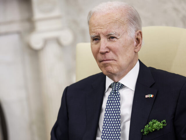 WASHINGTON, DC - MARCH 17: U.S. President Joe Biden speaks to journalists before a meeting