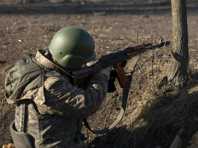 DONETSK OBLAST, UKRAINE - JANUARY 26: A Ukrainian military man practices live-fire exercis