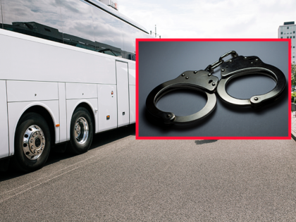 white bus, handcuffs