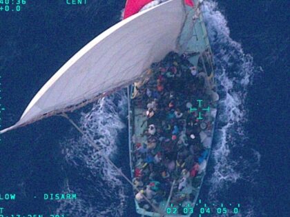 A CBP AMO aircrew finds a sailboat in the Caribbean with 219 Haitian migrants on board. (CBP Air and Marine Operations Southeast)