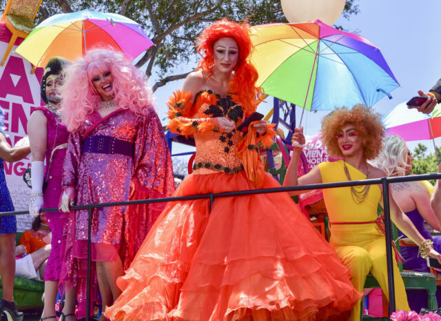 WEST HOLLYWOOD, CA - JUNE 10: Drag queens pose for portrait at LA Pride Music Festival and