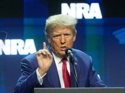 Former President Donald Trump speaks during the National Rifle Association Convention, Friday, April 14, 2023, in Indianapolis. (Darron Cummings/AP)