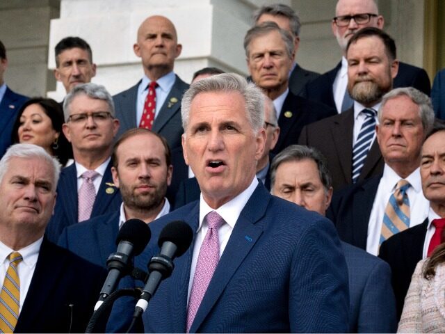 Speaker of the House Kevin McCarthy, R-Calif., holds an event to mark 100 days of the Repu