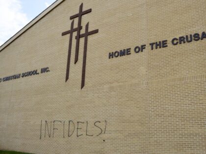 Graffiti was found Sunday, Aug. 31, 2014 on two outside walls at East Columbus Christian Church. Similar vandalism was discovered at three Columbus, Indiana churches that same day.