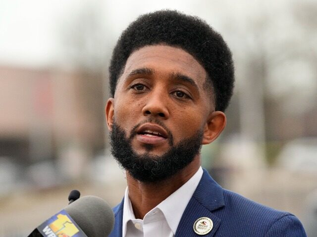 FILE - Mayor Brandon Scott speaks to reporters during a news conference in Baltimore on We