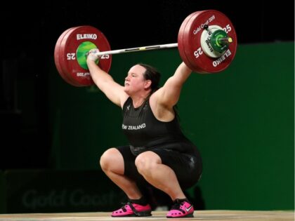 FILE - In this April 9, 2018 file photo, New Zealand's Laurel Hubbard lifts in the sn