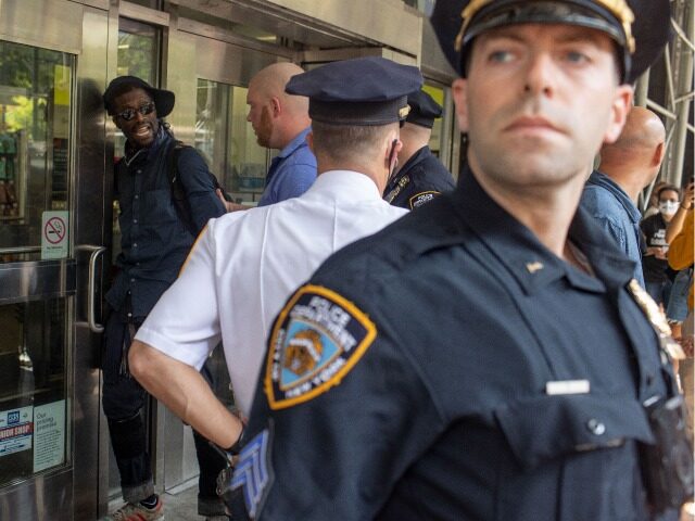 NEW YORK, NEW YORK - AUGUST 11: A suspected shoplifter is arrested on August 11, 2021 in downtown New York City, New York.